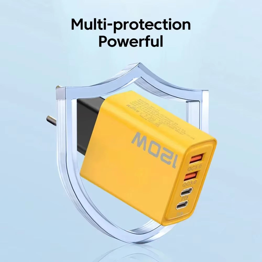 4 Port Total 120W USB Type C Charger Fast Charging USB Phone Charger Adapter for Iphone Samsung Xiaomi Quick Charge Wall Charger